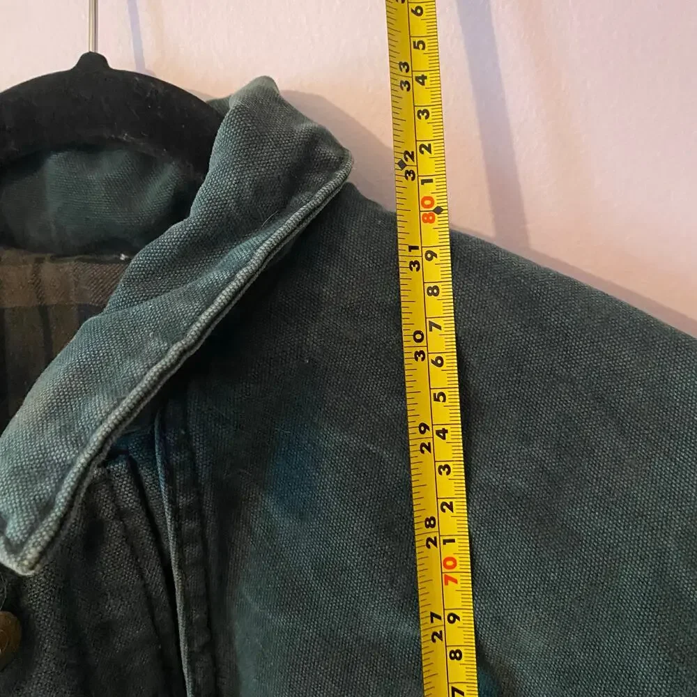Carhartt Vintage Cape Chore Coat Green Canvas Cotton Front Snap Zip Men's Large
